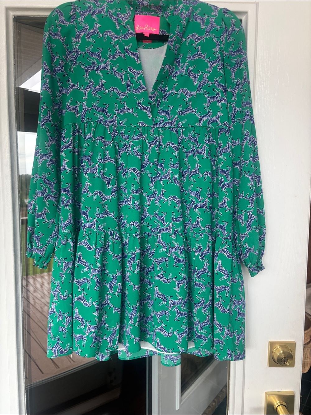 Lilly Pulitzer Green Zebra Print Tiered Tunic Dress